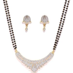 American Diamond Gold Plated Mangalsutra Pendant with Chain and Earrings Set for Women