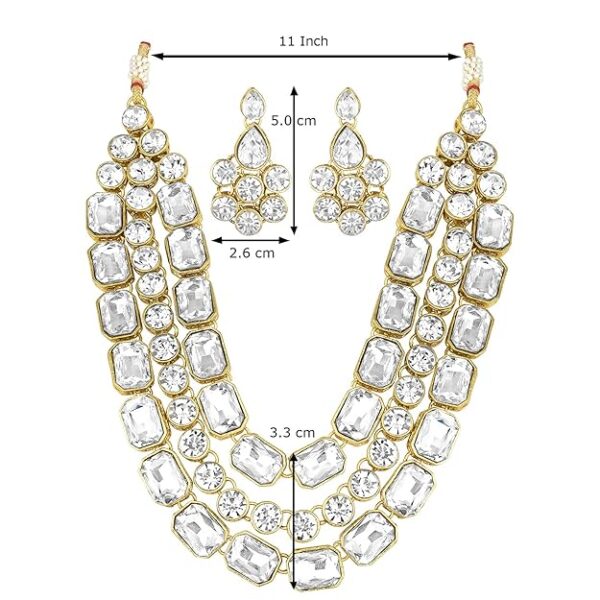 Peora Crystal Studded Gold Plated Layered Necklace & Earring Set for Women – Elegant Jewellery for Weddings, Anniversaries - Image 3