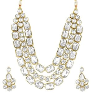 Peora Crystal Studded Gold Plated Layered Necklace & Earring Set for Women