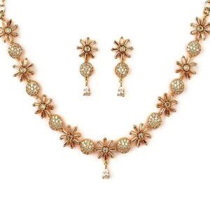 Sasitrends Full White American Diamond Micro Gold-Plated Necklace and Earring Set for Women