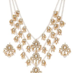 ZAVERI PEARLS Ethnic Kundan & Pearls Bridal Necklace Set - Multi Layers Gold Plated Wedding Jewelry